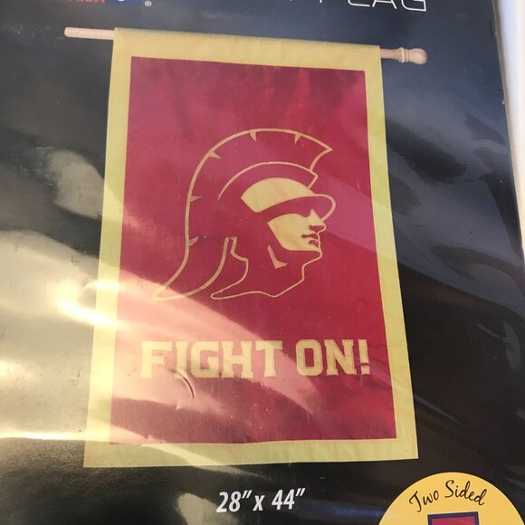 USC Trojans Fight On Two Sided Flag Vertical Mount W28" X H44" Embroidered Logo - Picture 6 of 10
